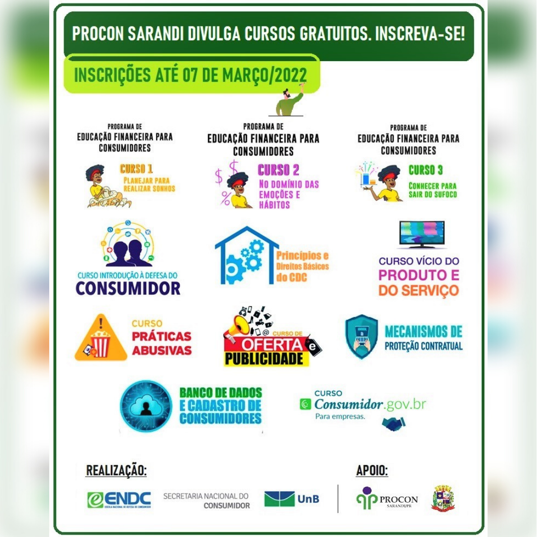 PROCON Sarandi divulga a abertura de 11 cursos online e gratuitos